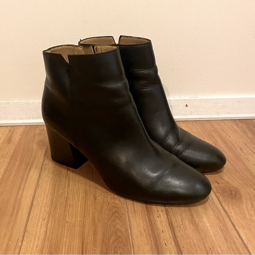 Franco Sarto Black Leather Heeled Booties
